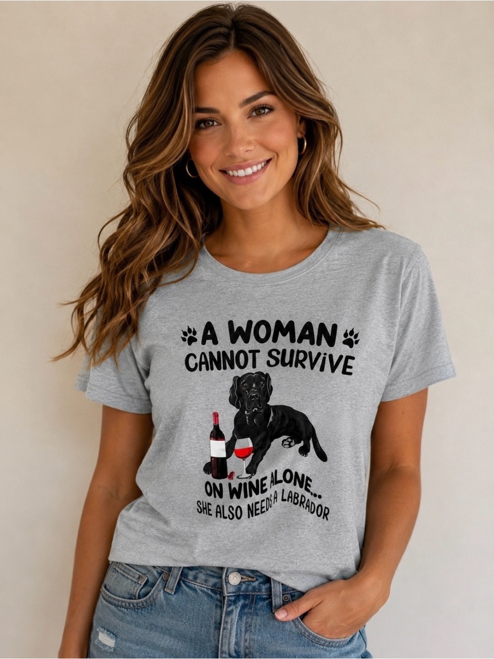 Light Gray Labrador Wine Graphic Tee